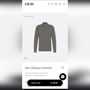 NWT Christian Dior Oblique OvershirtNavy Blue Cotton Jacquard (Shirt/Jacket/Swe